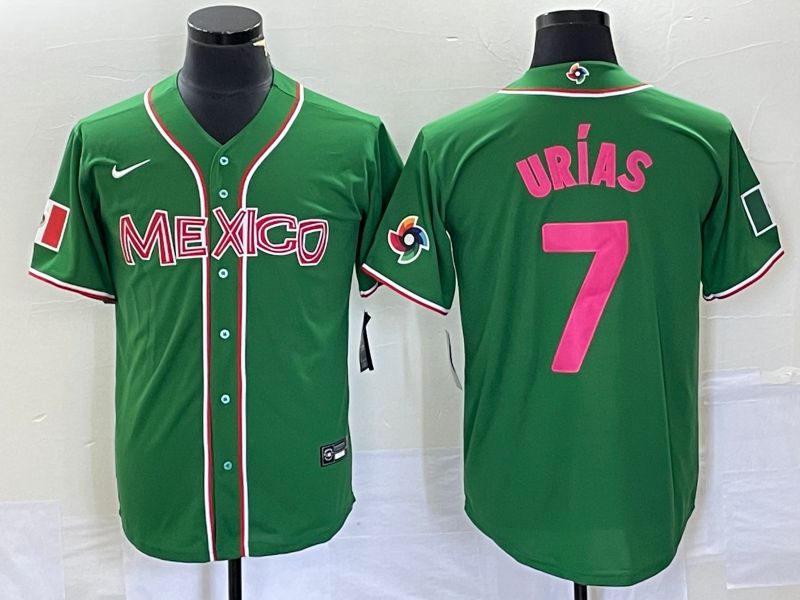 Men 2023 World Cub Mexico #7 Urias Green pink Nike MLB Jersey14